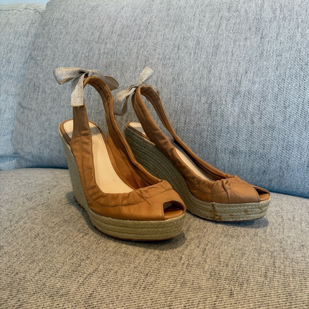 Coach Tan Wedge Sandals with Bow Detail